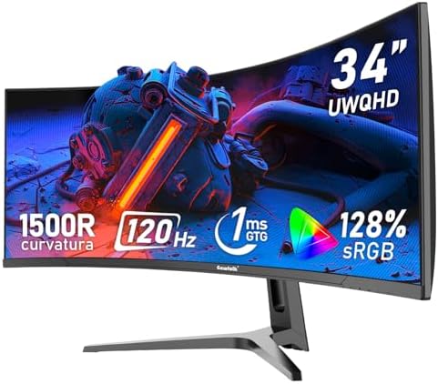 34 Inch Ultrawide Curved 120Hz Gaming Computer Monitor 1500R PC screen 21:9 UWQHD (3440x1440) ,G-Sync,128%sRGB,178° Viewing Angle,HDMI、Display Port,Compatible with wall mounting 75×75MM- Black