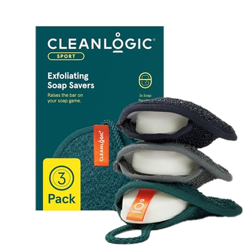 Cleanlogic Men Exfoliating Soap Saver, Sport Exfoliator Scrubber Pouch, Ideal for Post-Workout Cleanse, Daily Skincare Tool for Smooth Clean Skin, 3 Count Value Pack