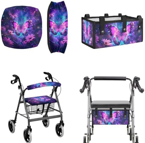 LedBack Wheelchair Bag for Seniors Rollator Walker Rollator Covers Purple Butterfly Flower Walker Seat and Backrest Covers, Easy to Install