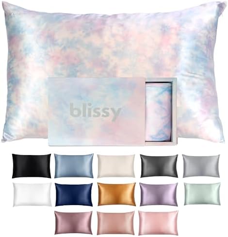 Blissy Silk Pillowcase - 100% Pure Mulberry Silk - 22 Momme 6A High-Grade Fibers - Silk Pillow Cover for Hair & Skin - Regular, Queen & King with Hidden Zipper (King, Tie Dye)