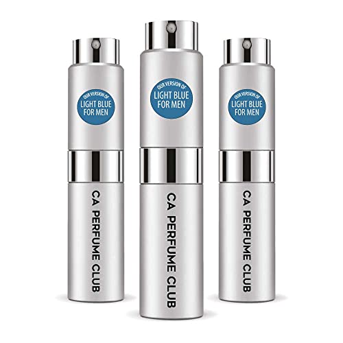 CA Perfume Impression of Dolce & Gab Light Blue For Men Replica Version Fragrance Dupes Concentrated Long Lasting Eau de Parfum Spray Refillable Atomizer Bottle 0.27 Fl Oz-X3