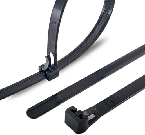 HS Adjustable Zip Toes Black (100 Pack) Wire Ties Reusable Zip Ties 10 Inch 50 LBS Cable Ties Releasable Heavy Duty Ratchet Tie Down Straps for Christmas Tree,String Lights,Mussy Wires