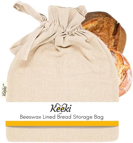 Bag - The Original Beeswax Lined Bread Bag for Homemade & Sourdough | Reusable Linen Bread Storage | Beeswax Wrap Alternative | Plastic-Free Storage w/Wide Drawstring Closure (Natural, Regular)