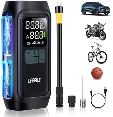 UABRLA Tire Inflator Portable Air Compressor, 20000mAh & 2X Faster Inflation Electric Air Pump for Car Tires, Cordless Auto-Off Bike Tire Pump with Pressure Gauge for Car, Motorcycle, Ball