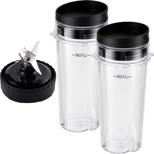 5-piece Ninja Blender Cups Replacement Single Serve 16oz Cups with Sip & Seal Lids, 6 Fins Extractor Blade Compatible with Nurti Ninja Blenders Pro BL660 BL663 BL663CO BL665Q BL740 BL770