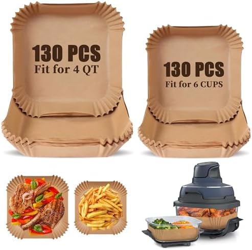 Air Fryer Liners Disposable for Ninja Crispi, 260 PCS Parchment Paper for Ninja Crispi Air Fryer FN101 4 QT & 6 Cup Glass Containers, Non-Stick Airfryer Parchment Paper Liners for Ninja Crispi