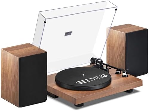 Record Player Vinyl Bluetooth Turntable with 36 Watt Stereo Bookshelf Speakers, Hi-Fi System with Magnetic Cartridge, USB Recording and Auto Stop