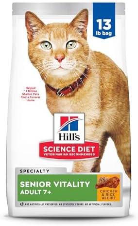 Hill's Science Diet Senior Vitality, Senior Adult 7+, Senior Premium Nutrition, Dry Cat Food, Chicken & Rice, 13 lb Bag