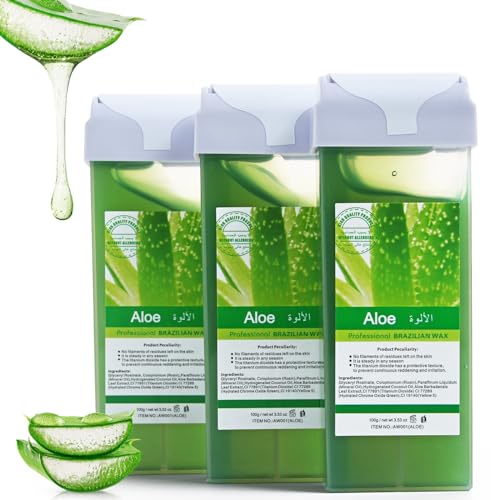 Roll On Soft Wax Refill Kit - 3 Pack Aloe Roller for Painless Hair Removal, Depilatory Cartridges for Body, Legs, Back, Armpits, Bikini Line, Women's Sensitive Skin