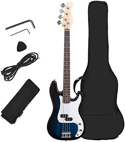 Costzon Full Size Electric 4 String Bass Guitar for Beginner Starter Complete Kit, Rose Fingerboard and Bridge, w/Two Pickups & Two Tone Control, Guitar Bag, Strap, Guitar Pick, Amp Cord (Blue Bass)