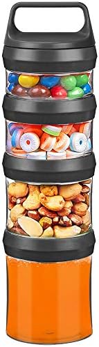 SELEWARE Stackable Snack Jars, Twist Lock Stackable Containers Set, Food Storage Travel Container for Storing Milk Protein Powder Snacks, BPA Free, 4-Piece for 1 Pack (Black, Total 31oz)