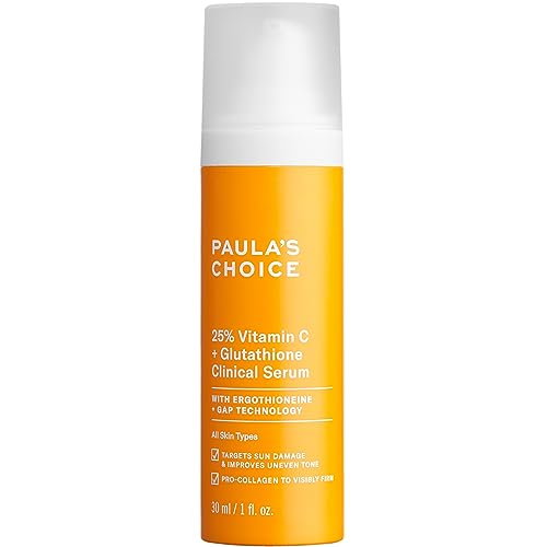 Paula’s Choice 25% Vitamin C Serum with Glutathione & Antioxidants, Improves Discoloration, Uneven Tone & Firms, Fragrance-Free & Paraben-Free, 1 Fl Oz