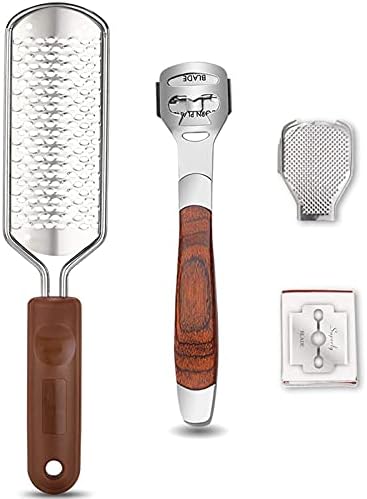 Colossal Foot Rasp & Wood Handle Callus Shaver (10 Replacement & 1 Foot File Heads), Pedicure Foot File Kit, Heel Scraper for Feet, Foot File Callus Remover