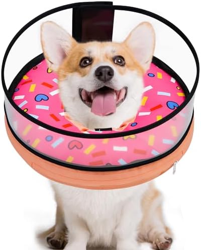 Dog Cone, Dog Surgery Collar, Inflatable Cones for Small Medium Large Dogs, Pink Doughnut Dog Recovery Collar, Does not Impede Vision