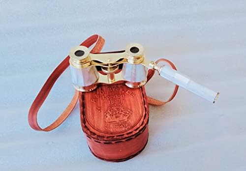 Brass Mother of Pearl Binoculars with Leather Box Beautiful Engrave Design for Love eachother