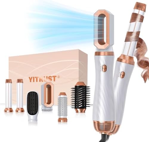 6 in 1 Blow Dryer Brush, Detachable Hair Dryer Brush Air Curler Air Styler Wrap, Curly Twist Hot Air BrushCurling Iron Brush, Blow Dryer Hot Brush Styler Negative Ion, Travel Hair Styling Tool