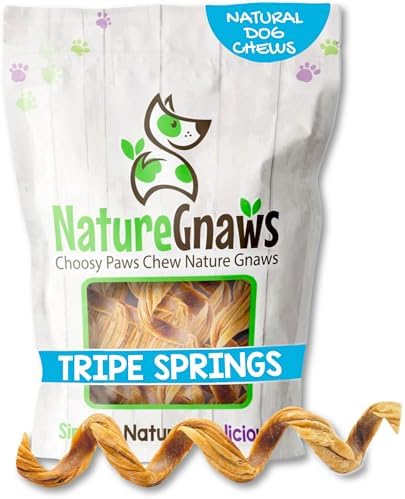 Nature Gnaws Tripe Twist Springs for Dogs - Premium Natural Beef Dog Treats - Simple Single Ingredient Crunchy Dog Chews - Training Reward - 8 Inch 10 Count