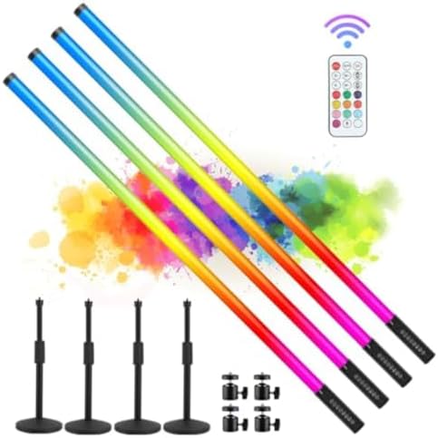 4Pack 4800mAh Battery Powered 4ft RGB led Tube dj Light bar with Stand Colored Video Stick Lights for 360 Photo Booth Studio Dance Club Party Wedding Events Stage Lighting