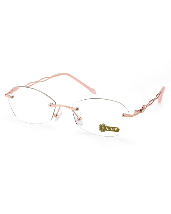 LUFF Rimless Reading Glasses for Women Blue Light Blocking Lightweight Metal Classic Computer Readers Anti Eyestrain (Pink, 2.25 x)