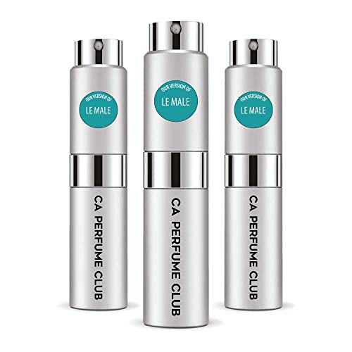 CA Perfume Impression of Jean P. Guiltier Le Male For Men Replica Version Fragrance Dupes Concentrated Long Lasting Eau de Parfum Spray Refillable Atomizer Bottle 0.27 Fl Oz-X3