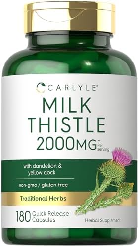 Carlyle Milk Thistle 2000mg | 180 Capsules | with Dandelion & Yellow Dock | Non-GMO, Gluten Free
