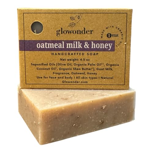 1 Pack Oatmeal Milk & Honey Handmade Organic Bar Soap for Face and Body - Moisturizing, All-Natural, Cruelty-Free - Botanical Ingredients - Shower, Bath, Hand Soaps, Gifts - 4.5 oz