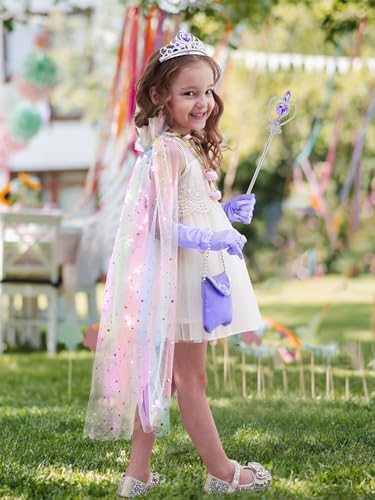 Popsunny Light Up Princess Dress Up Cape Costume for Girls 3 4 5 6 Years Old, Kids Birthday Christmas Halloween Party Gift Purple