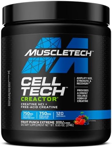 MuscleTech Cell-Tech Creactor - Creatine HCl Formula - Muscle Builder for Men & Women - Creatine HCl + Free-Acid Creatine Supplements - Fruit Punch Extreme, 120 Servings