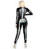 Tipsy Elves Form Fitting & Flattering Skeleton Bodysuits for Halloween - Women's Sexy Skeleton Costume - Women's Silver Shimmer Skeleton Bodysuit Halloween Costume Size Large