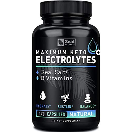 Keto Electrolyte Supplement (120 Capsules) Maximum Keto Electrolytes Supplements Pills w Real Salt®, B Vitamins, Magnesium and Potassium Supplement - Salt Pills & Electrolyte Tablets