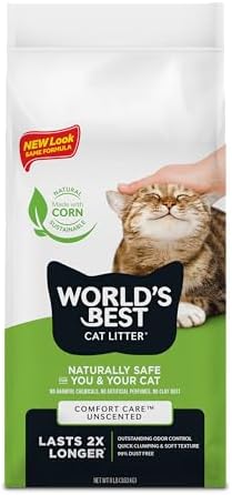 WORLD'S BEST CAT LITTER Comfort Care Unscented, 8-Pounds - Natural Ingredients, Quick Clumping, Flushable, 99% Dust Free & Made in USA - Long-Lasting Odor Control & Easy Scooping