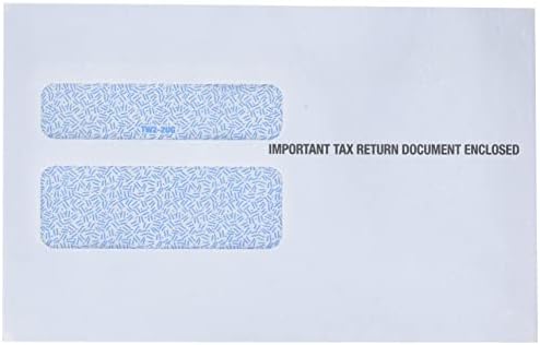 Adams W2 Envelopes, For Standard IRS W2 Forms, Gummed Double Window Security Envelopes, 5-5/8"x 9", 50 per Pack (TXA2219LR), White