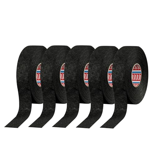tesa 51608 Noise Damping PET Fleece Automotive Wire Harness Tape, Black, 19mm x 15m, 5 Rolls
