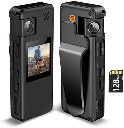 A32 128GB Body Camera, Portable Body Cam with 180° Rotatable Lens and Motion Detection, 1080P Camcorder with Audio and Video Recording for Outdoors Sports Police Delivery Cycling Helmet