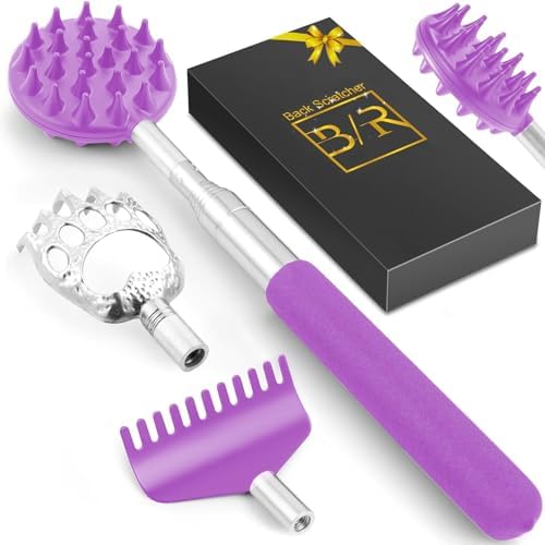 TUKUOS Telescoping Back Scratcher with 4Pcs Detachable Scratching Heads, Back Scratcher for Men/Women,Dual Sides Scratcher/Metal Paw/Rake Scratcher Christmas Gifts Stocking Stuffers for Women Men