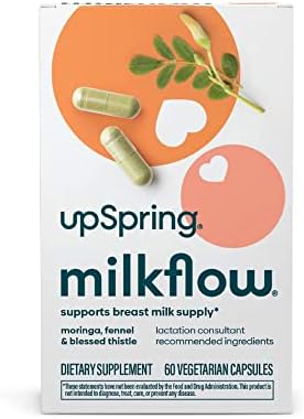 UpSpring Milkflow Breastfeeding Supplement Capsules with Moringa & Blessed Thistle | Fenugreek-Free | Lactation Supplement to Support Breast Milk Supply | 60 Capsules