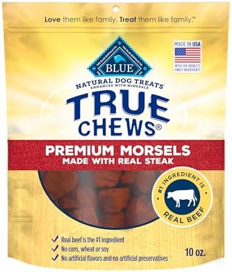 Blue Buffalo True Chews Premium Morsels Dog Treats, Made in The USA with Natural Ingredients, Steak, 10-oz Bag