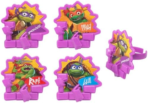DecoPac Teenage Mutant Ninja Turtles Turtle Power Rings, Cupcake Decorations For Birthday Party, Cakes, And Celebrations - 24 Pack