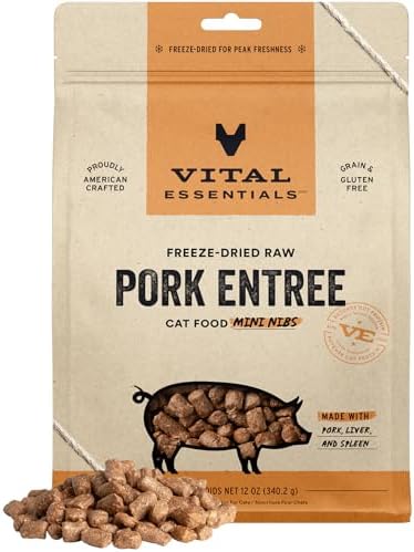 Vital Essentials Freeze Dried Raw Cat Food, Pork Mini Nibs Entree, 12 oz