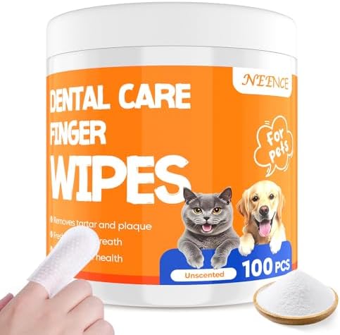 NEENCE Pet Teeth Cleaning Wipes for Dogs & Cats, Dental Care Finger Wipes 100 Counts, Dog Teeth Cleaning Wipes, Toothbrush and Tooth Brushing Kit, Supports Oral Freshness, Unscented