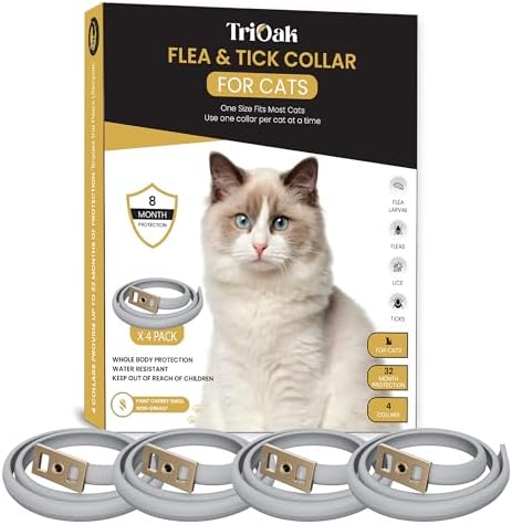 Flea Collar for Cats: 4 Pack Adjustable Kitten Flea Collar - 8-Month Protection, Waterproof, Gray