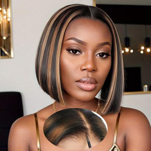 Glueless Bob Wig Human Hair 1b/30 Lace Front Wigs Human Hair 7x5 Ombre Bob Wig Human Hair Balayage Wear And Go Wigs Pre Everything Blonde Bob Wig Black And Blonde Wig With Baby Hair 200% Density 10in