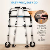 2 Wheel Walker, Lightweight Walkers for Seniors Foldable, 2×5" Front Wheeled Walker, 6 Adjustable Height, Rolling Walker with Wheels, Standard Walker, Weight Capacity 400lbs, Silver