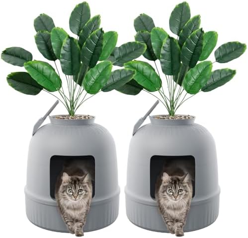 Lifewit 2 Pack Litter Box Cat with Faux Plant & Scoop, Hidden Enclosure Litter Tray with Odor Control & Carbon Filter in Living Room, Bedroom, Corner, Grey
