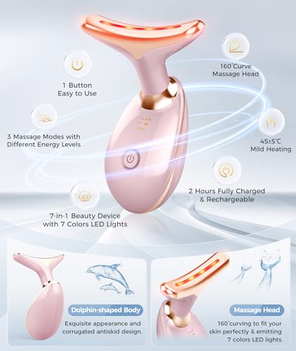 7-in-1 Skin Care Tools, Face Care, Face Neck Massager for Skin Care Routine at Home, Glossy Pink