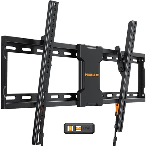 Perlegear UL-Listed Tilting TV Wall Mount for Most 37-82 inch TVs up to 132 lbs, Low Profile Tilt TV Mount Wall Bracket for Flat or Curved TVs, Fits 24”/18”/16” Studs, Max VESA 600x400mm, PGLT2