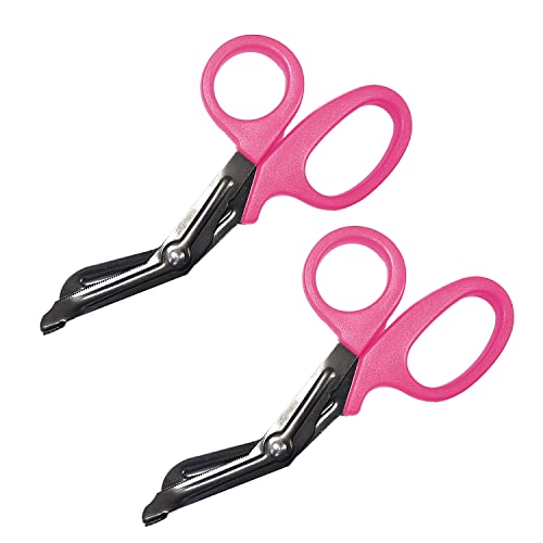 Ever Ready First Aid Autoclavable Titanium Bonded Bandage Shears 7 1/4" Bent, Pink - 2 Pack