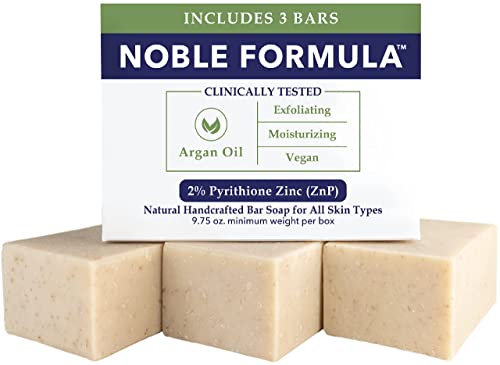 Noble Formula 2% Pyrithione Zinc (ZnP) Vegan Argan Oil Bar Soap, Especially Formulated for Acne, Psoriasis, and Eczema, Safe for Daily Use and All Skin Types, 3 Bars in 1 Box, Total 9.75 oz