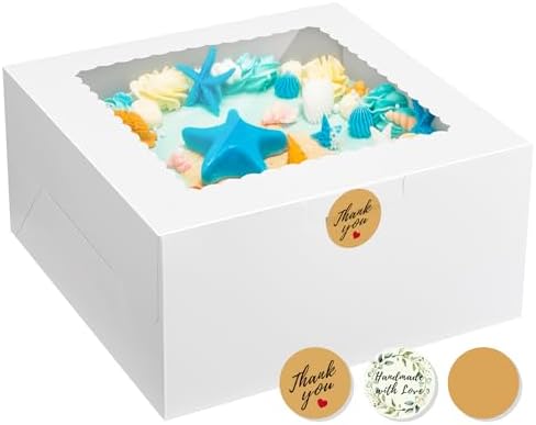 Kootek 24pcs Cake Boxes with Window, 10 x 10 x 5 Inches Bakery Boxes Treat Cookie Dessert Boxes Pastry Box for Cake, Chocolate Covered Strawberries, Cupcakes, Donuts, Baked Goods
