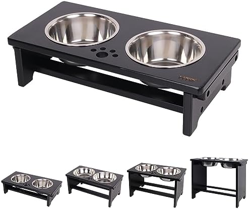 HTB Elevated Dog Bowls,Raised Dog Bowl Stand with 2 Stainless Steel Bowls,Elevated Raised Dog Bowls for Large Medium Small Sized Dogs